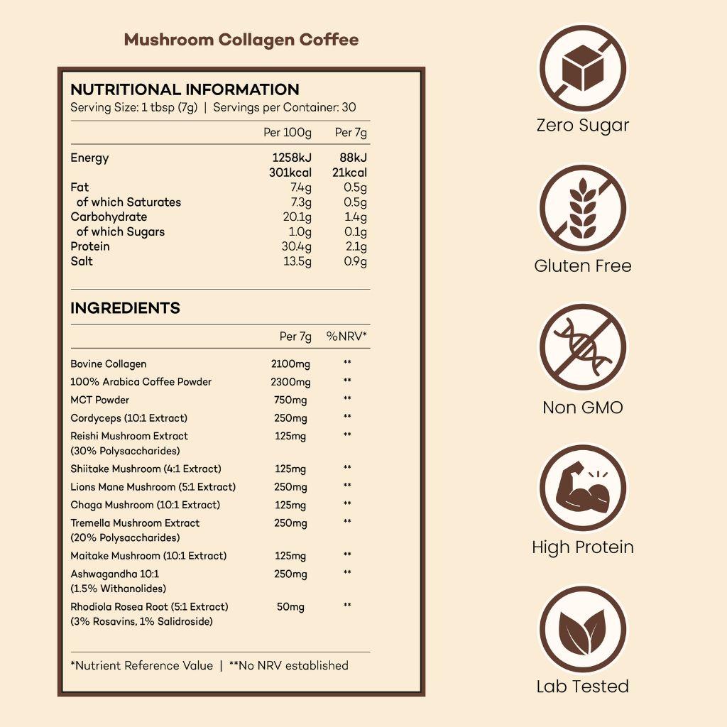 Pilzkollagenkaffee + KOSTENLOSE Geschenke (im Wert von 65 £)